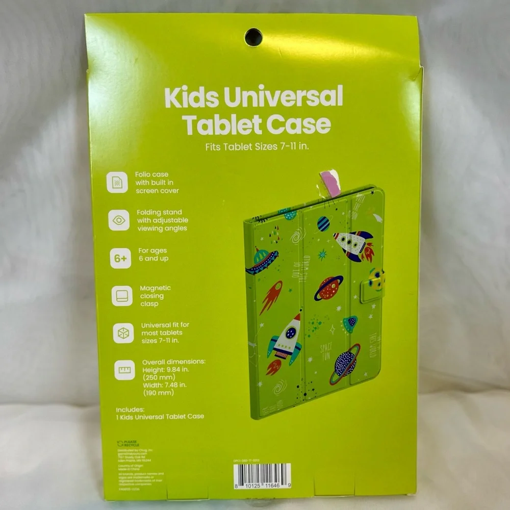 Kids Green and Space Themed Universal Tablet Case Fits 7-11 inches